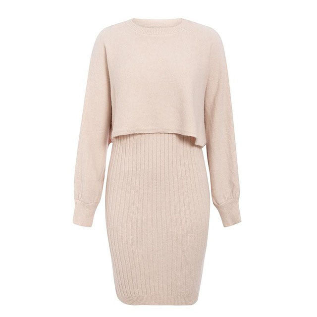 Drune | teilige gestrickte Set - elegantes gestricktes ärmelloses Kleid mit Pullover für Herbst und Winter