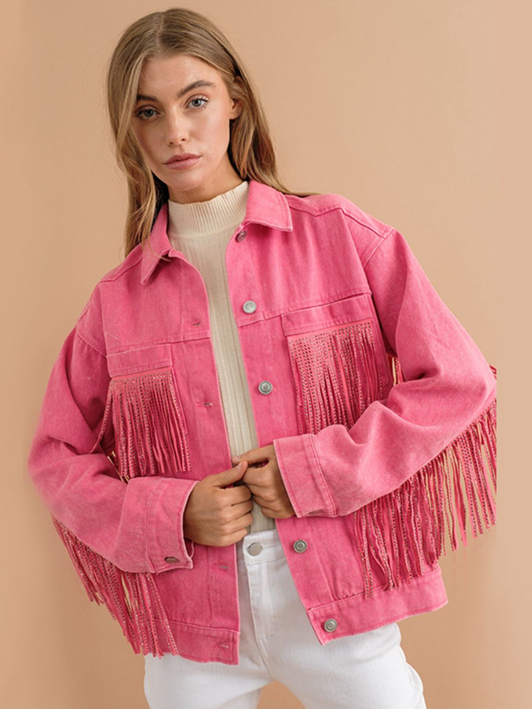Drune | Fransen-Detail Gefallene Schulter Denimjacke