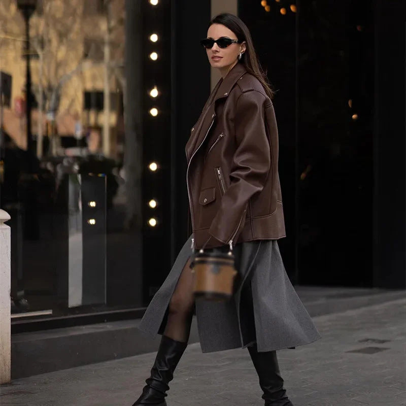 Drune | Moderne Damen Kurze Leder-Look Jacke