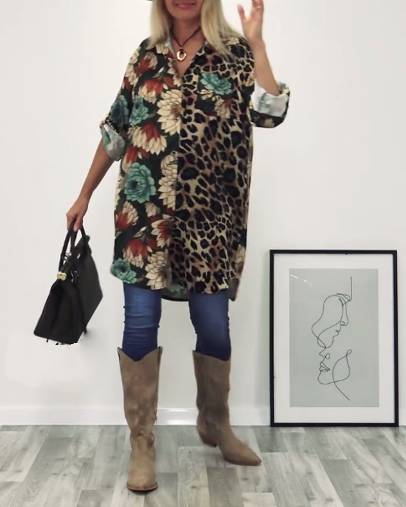 Drune | Patchwork Hemd mit Leopardenmuster