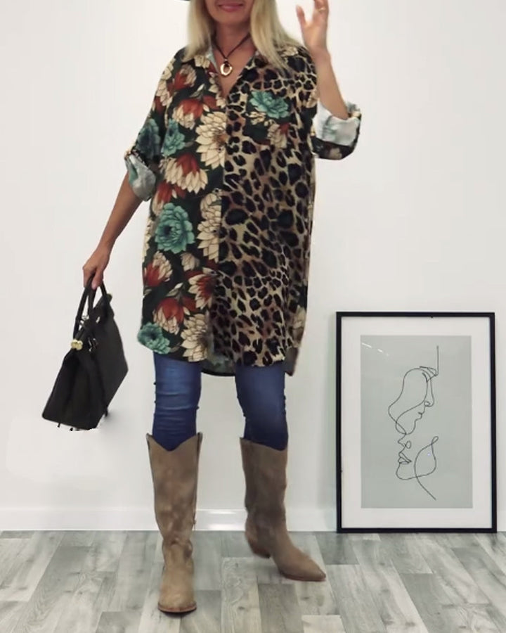 Drune | Patchwork Hemd mit Leopardenmuster