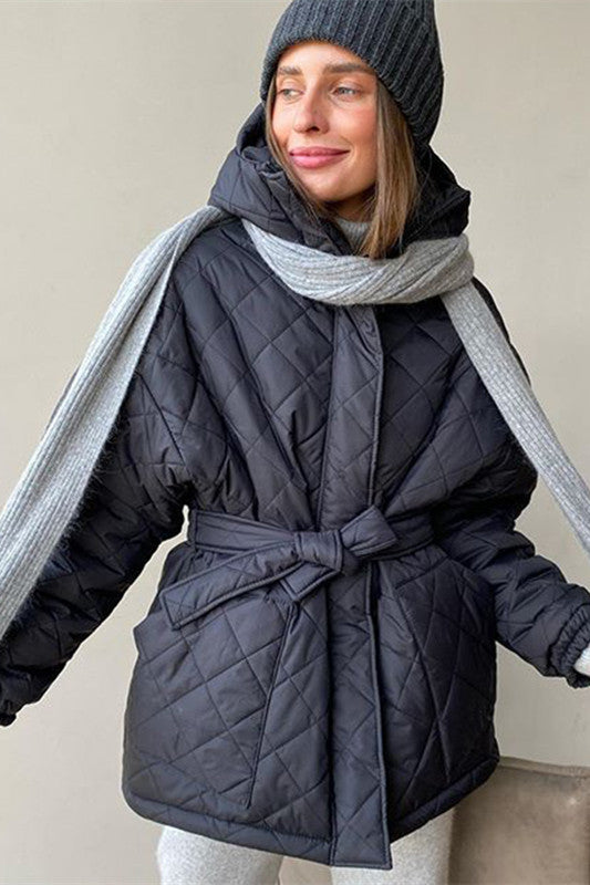 Drune | Krawattengürtel Lockere Argyle Kapuzenparka