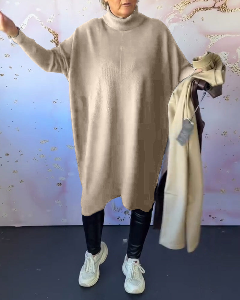 Drune | Lässiger Einfarbiger Pullover mit Hohem Kragen und Langen Ärmeln