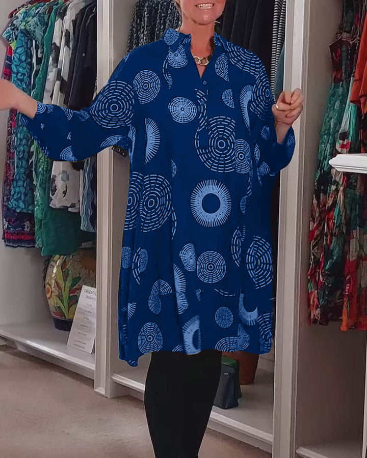 Drune | Kleid mit Revers und Geometrischem Print