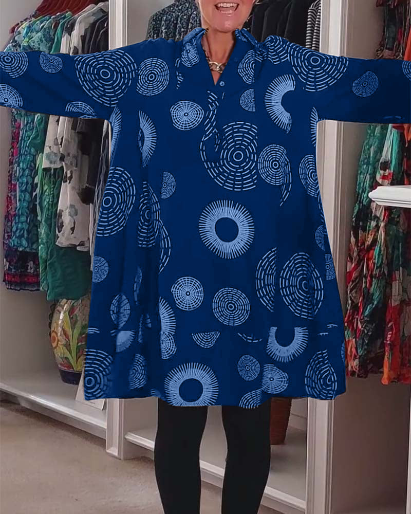 Drune | Kleid mit Revers und Geometrischem Print
