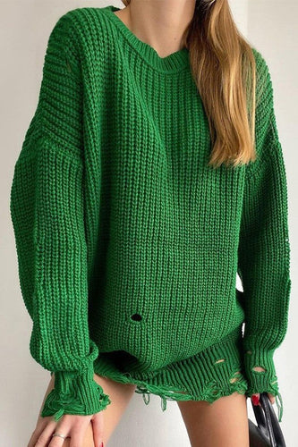 Drune Ripped O Neck Oversized Sweater Kleid
