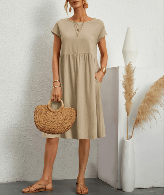 Drune | Damen Baumwoll Leinen Midi Kleid
