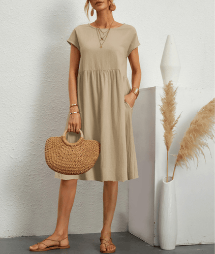 Drune | Damen Baumwoll Leinen Midi Kleid