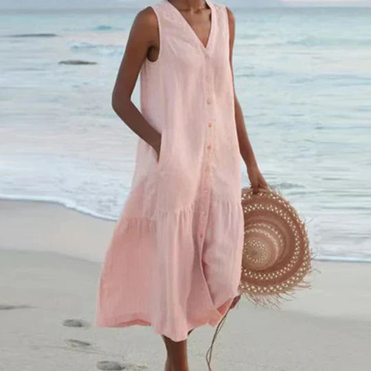 Drune | Sanftes Pink Leinenkleid