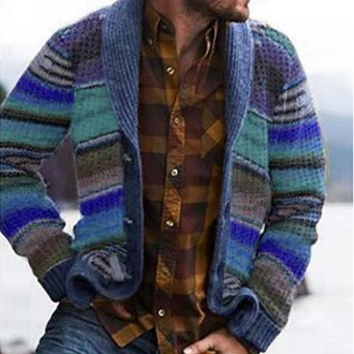 Drune | Strickjacke Bequem Mit Schalkragen Gemustert Gestrickt Knopfleiste