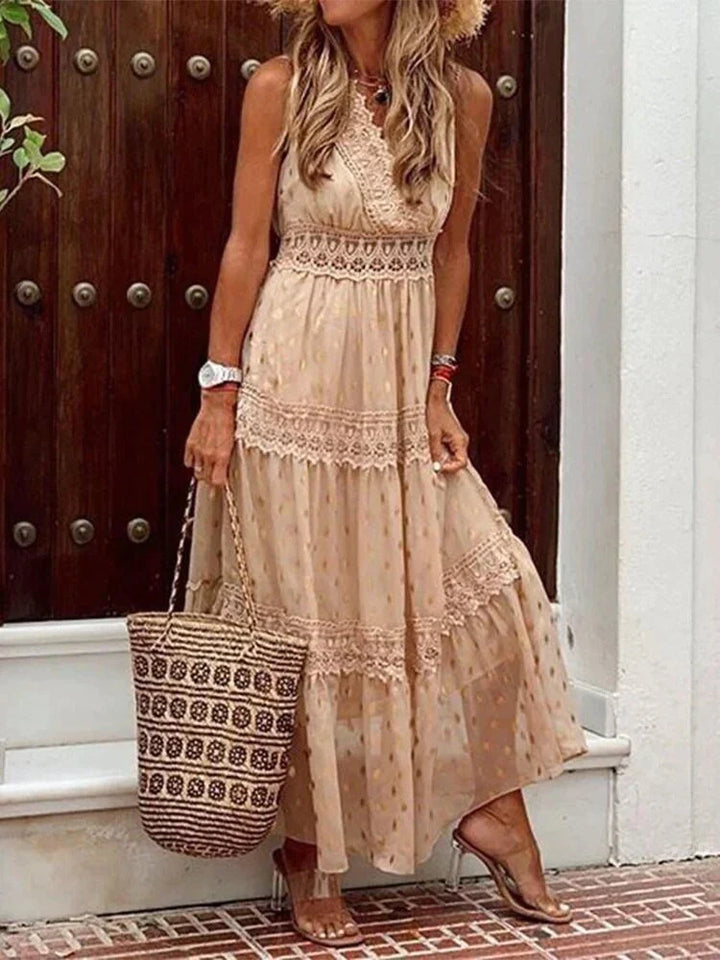 Drune | Stilvolle Lange Kleid Mit Spitzen Details