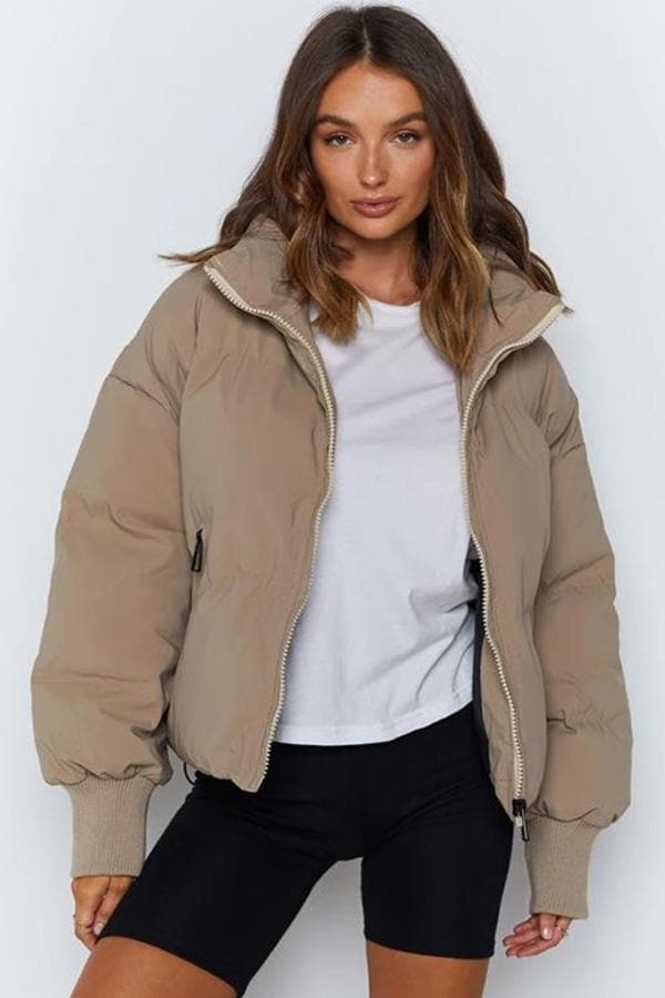 Drune | Pufferjacke Gestepptes Design Übergroß Passform Hoher Kragen Gepolstert Und Warm