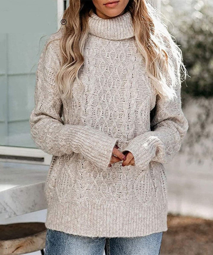 Drune | Strickpullover Zopfstrick Hoher Kragen Langarm Lockere Passform