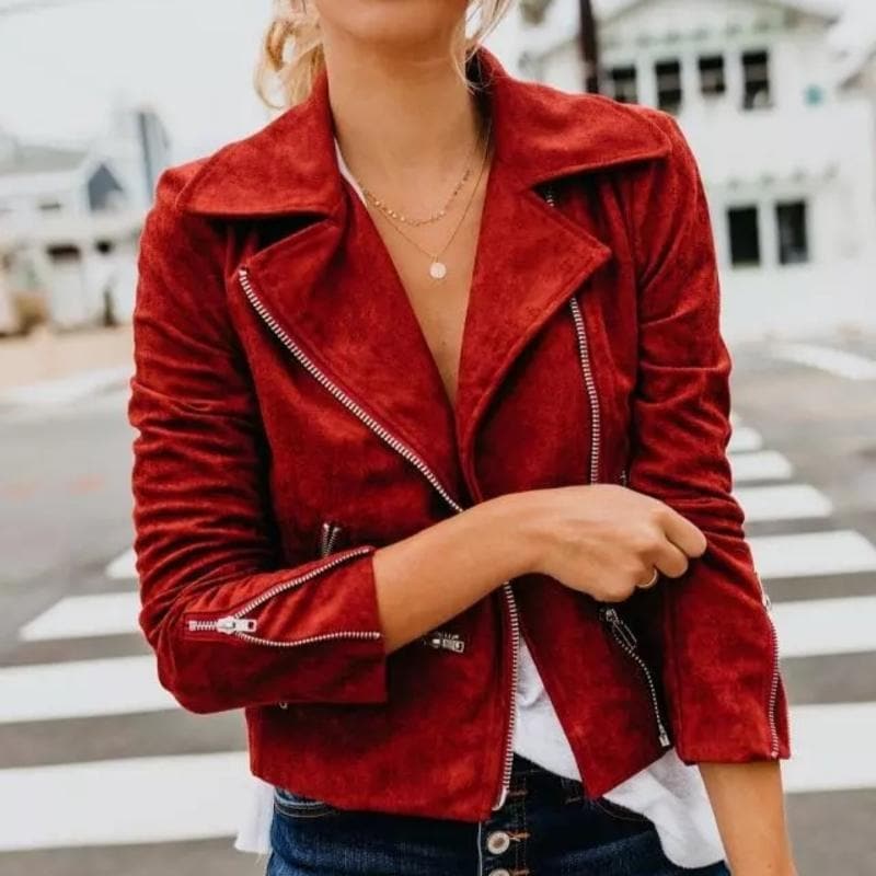 Drune | Kurze Wildlederjacke mit Reißverschlüssen Kunstleder Modern und Stylisch