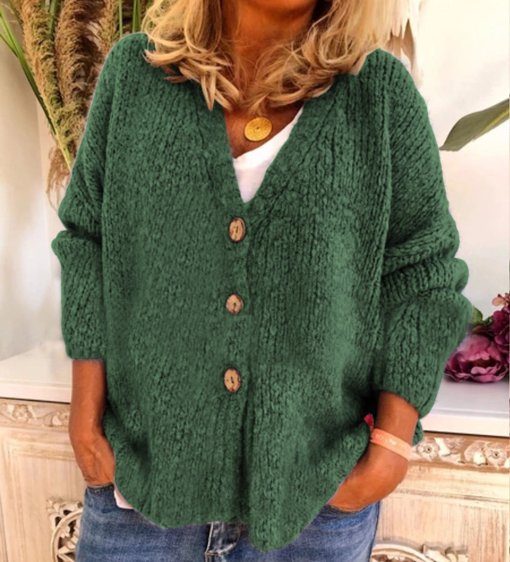 Drune | Woll Übergröße Strickjacke V-Ausschnitt Knopf Vorder Strickjacke