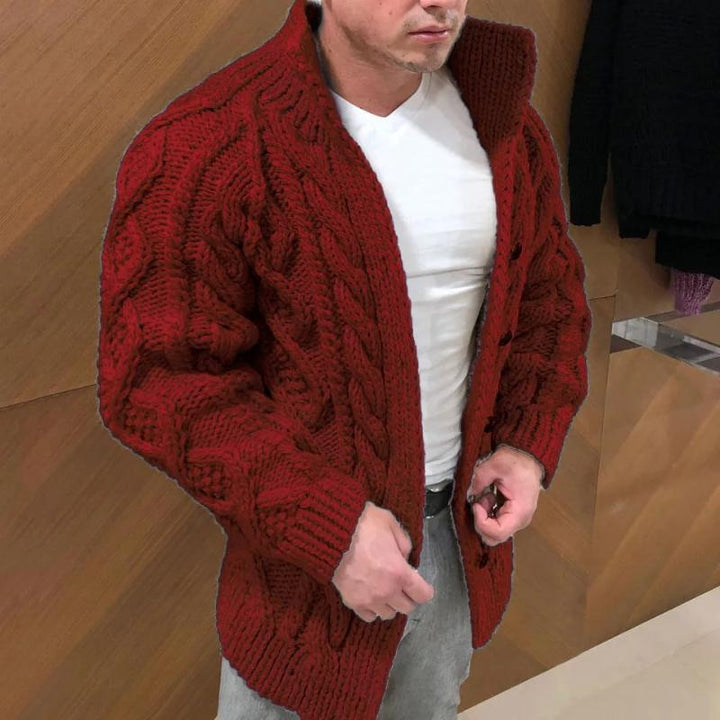 Drune | StrickStrickjacke Dickes Kabelstrick Hoher Kragen Lockere Passform Knöpfe