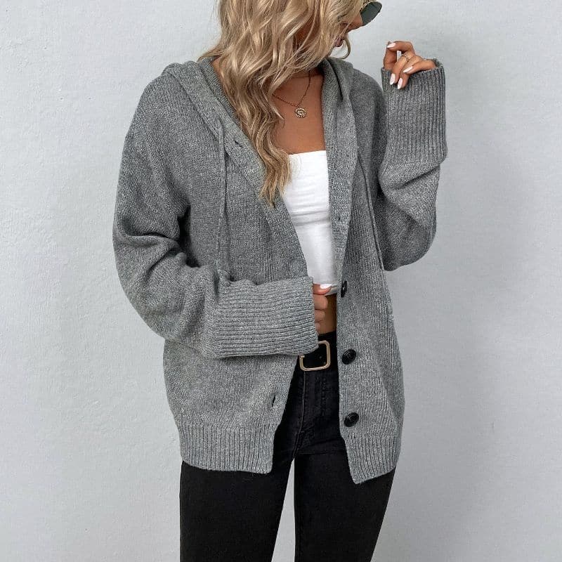 Drune | Weicher Strick Kapuzenpullover Strickjacke
