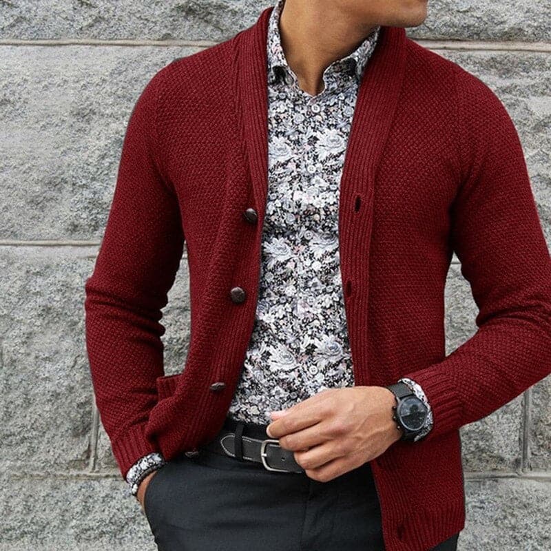 Drune | Strickjacke Slim Fit Strickmuster Knöpfe Weiche Wollmischung