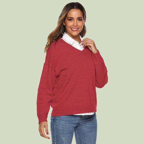 Drune | Strickpullover - V-Ausschnitt - Lockere Passform - Lange Ärmel - Weich und Bequem