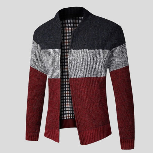Drune | Strickjacke Reißverschluss Gerippter Kragen, Bündchen Und Saum Bequeme Passform