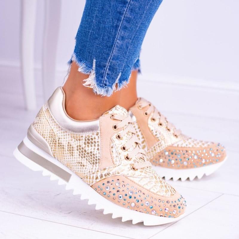Drune | Sneaker Strukturdesign Strassdetails Dicke Sohle Schnürung