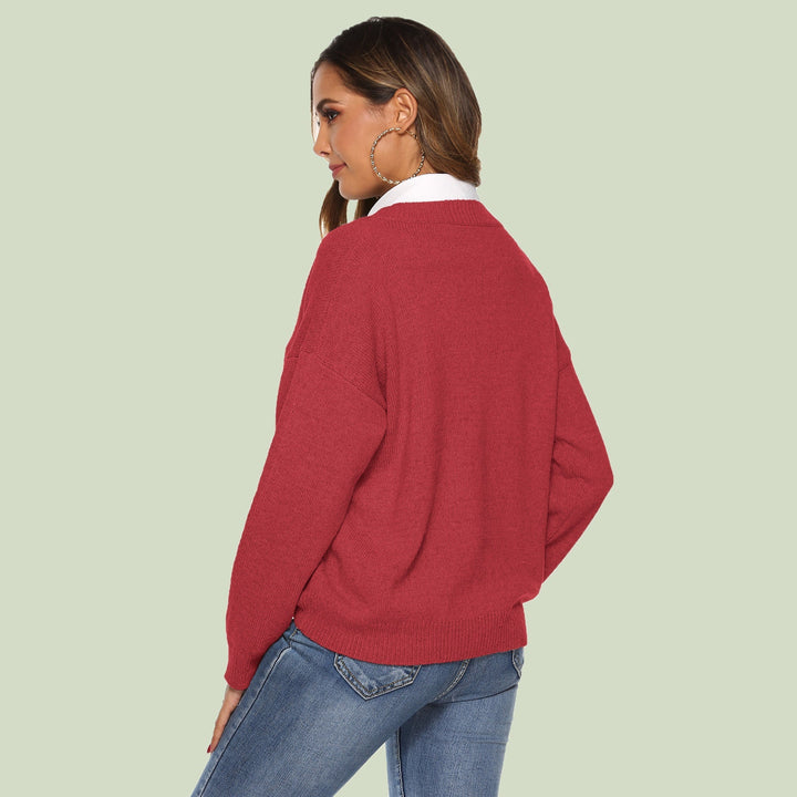 Drune | Strickpullover - V-Ausschnitt - Lockere Passform - Lange Ärmel - Weich und Bequem