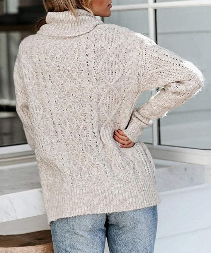 Drune | Strickpullover Zopfstrick Hoher Kragen Langarm Lockere Passform