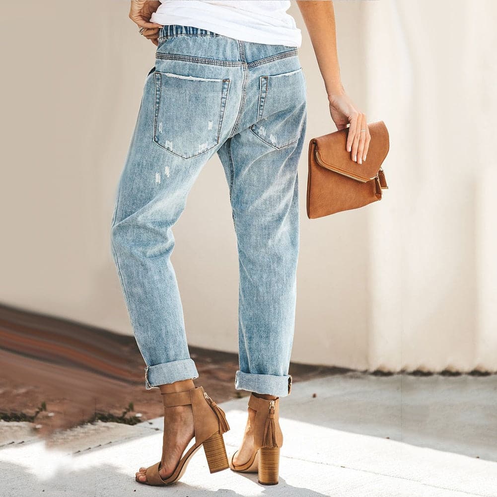 Drune | Relaxed Fit Zerrissene Denim Elastischer Bund Mit Kordelzug