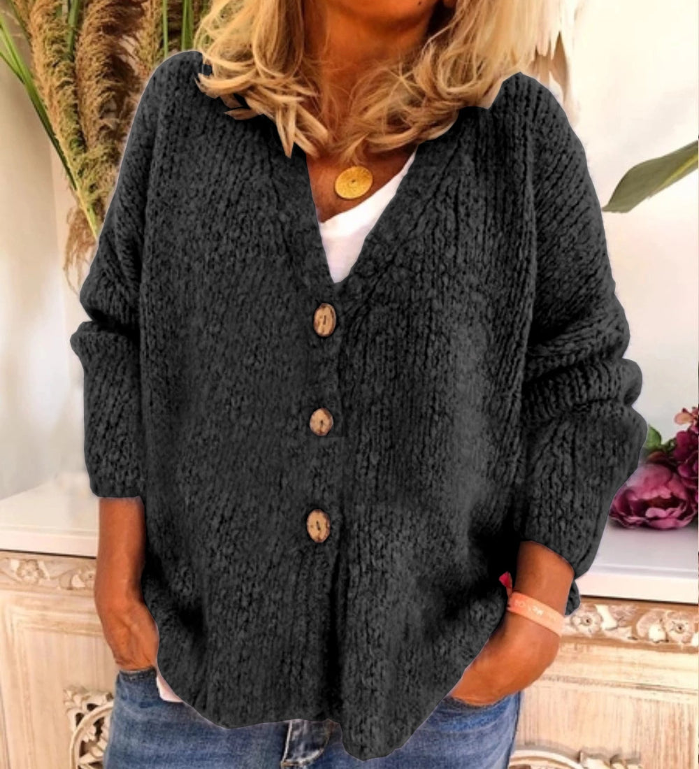 Drune | Woll Übergröße Strickjacke V-Ausschnitt Knopf Vorder Strickjacke