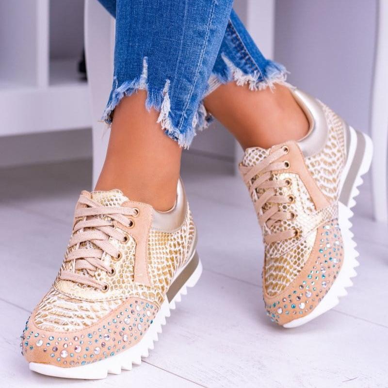 Drune | Sneaker Strukturdesign Strassdetails Dicke Sohle Schnürung