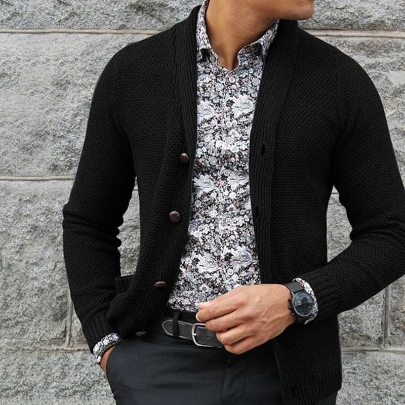 Drune | Strickjacke Slim Fit Strickmuster Knöpfe Weiche Wollmischung
