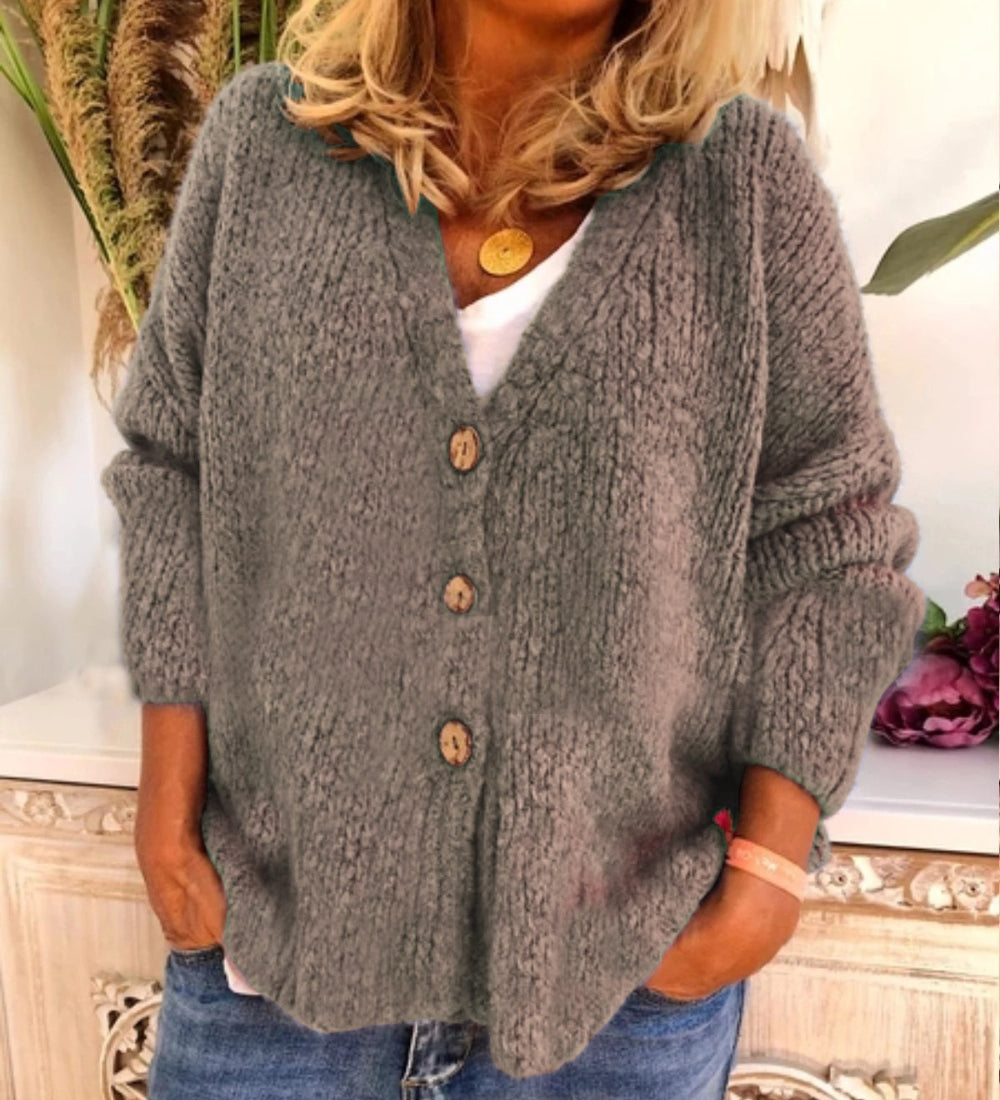 Drune | Woll Übergröße Strickjacke V-Ausschnitt Knopf Vorder Strickjacke