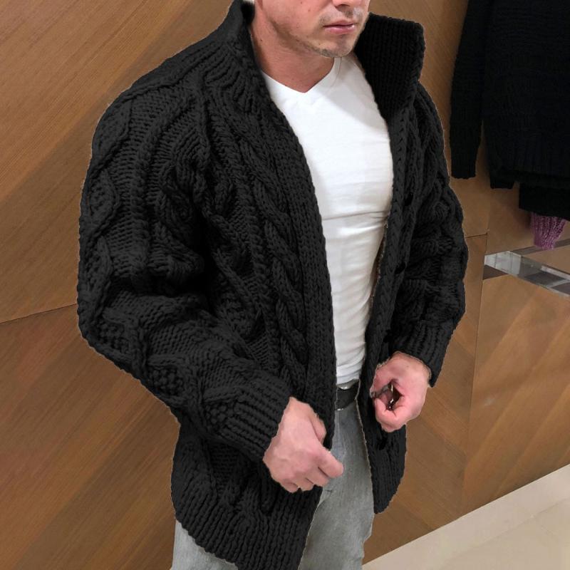 Drune | StrickStrickjacke Dickes Kabelstrick Hoher Kragen Lockere Passform Knöpfe