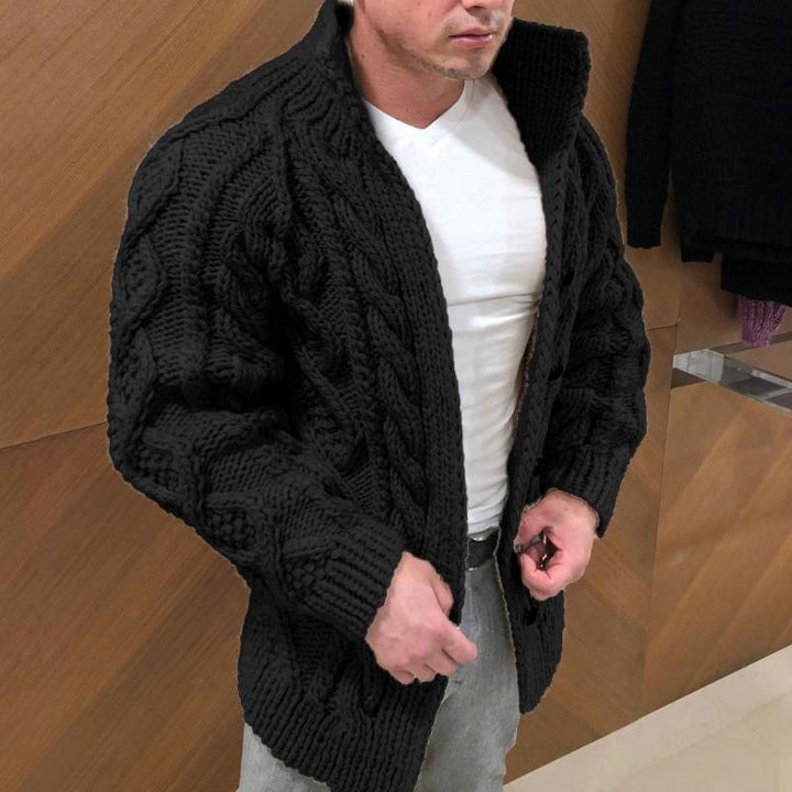 Drune | StrickStrickjacke Dickes Kabelstrick Hoher Kragen Lockere Passform Knöpfe