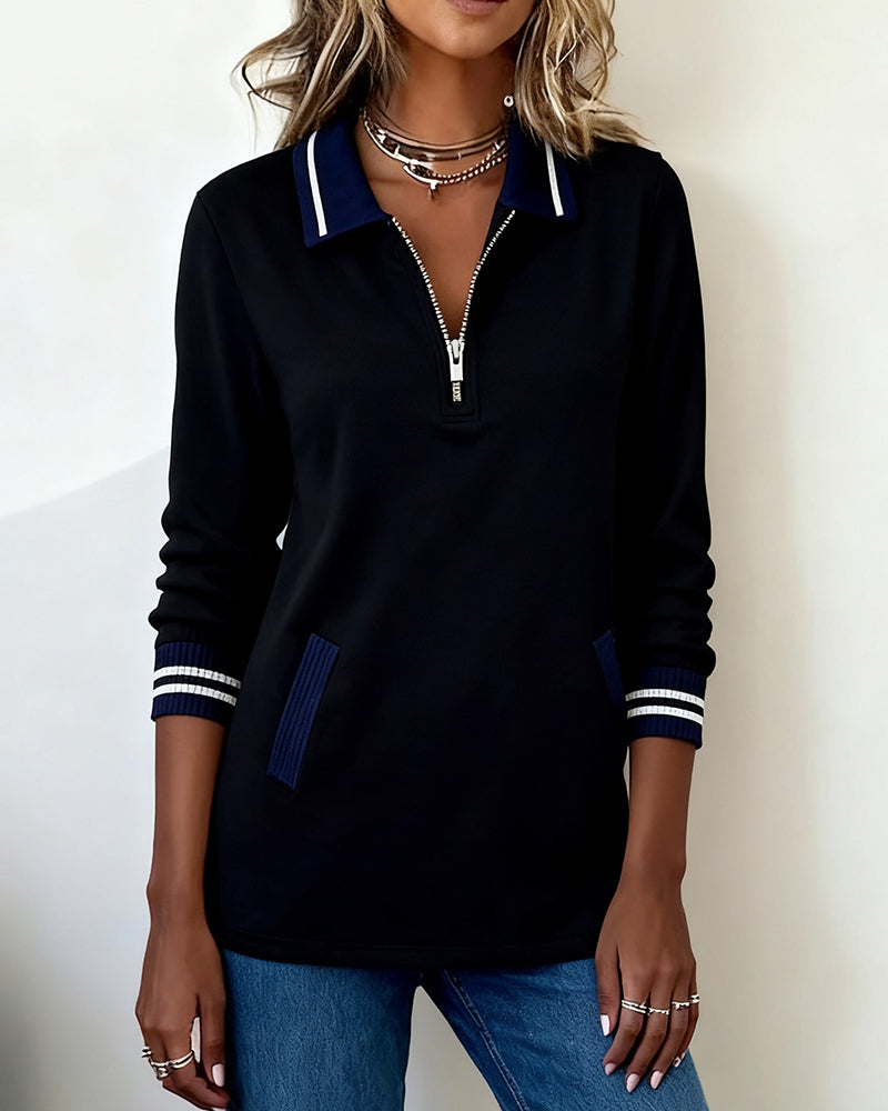 Drune | Sweatshirt mit Revers Reißverschluss und Kontrastfarbe