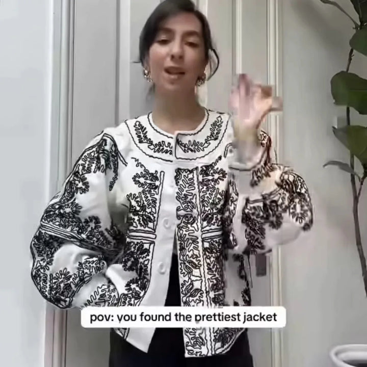 Drune | Florale Stickerei Laternenärmel Boho Jacke
