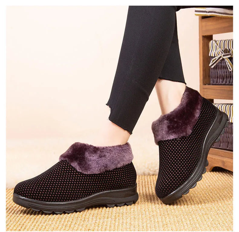 Drune | Damen Dicksohle Slip-On Plüschgefütterte Stiefel