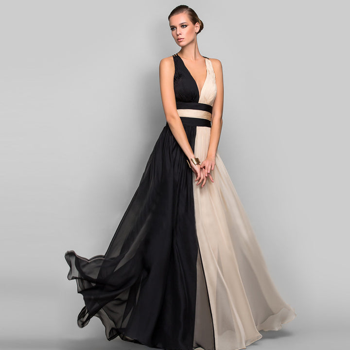 Damen Elegantes Maxi-Kleid mit asymmetrischem Design und tiefem V-Ausschnitt Drune