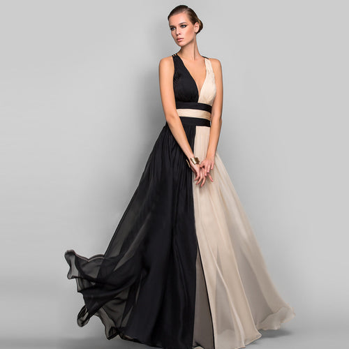Damen Elegantes Maxi-Kleid mit asymmetrischem Design und tiefem V-Ausschnitt Drune