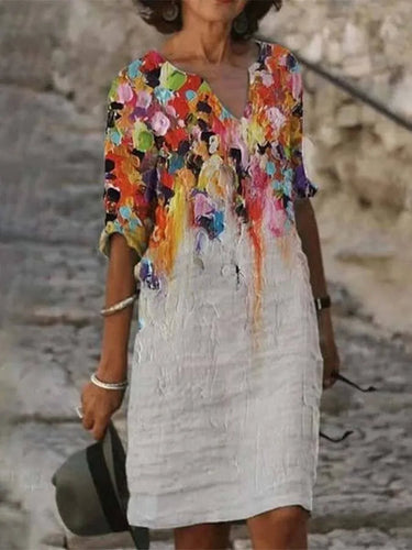 Drune | Damenkleid aus Baumwolle,mit Ausschnitt und Druck Ölgemälde