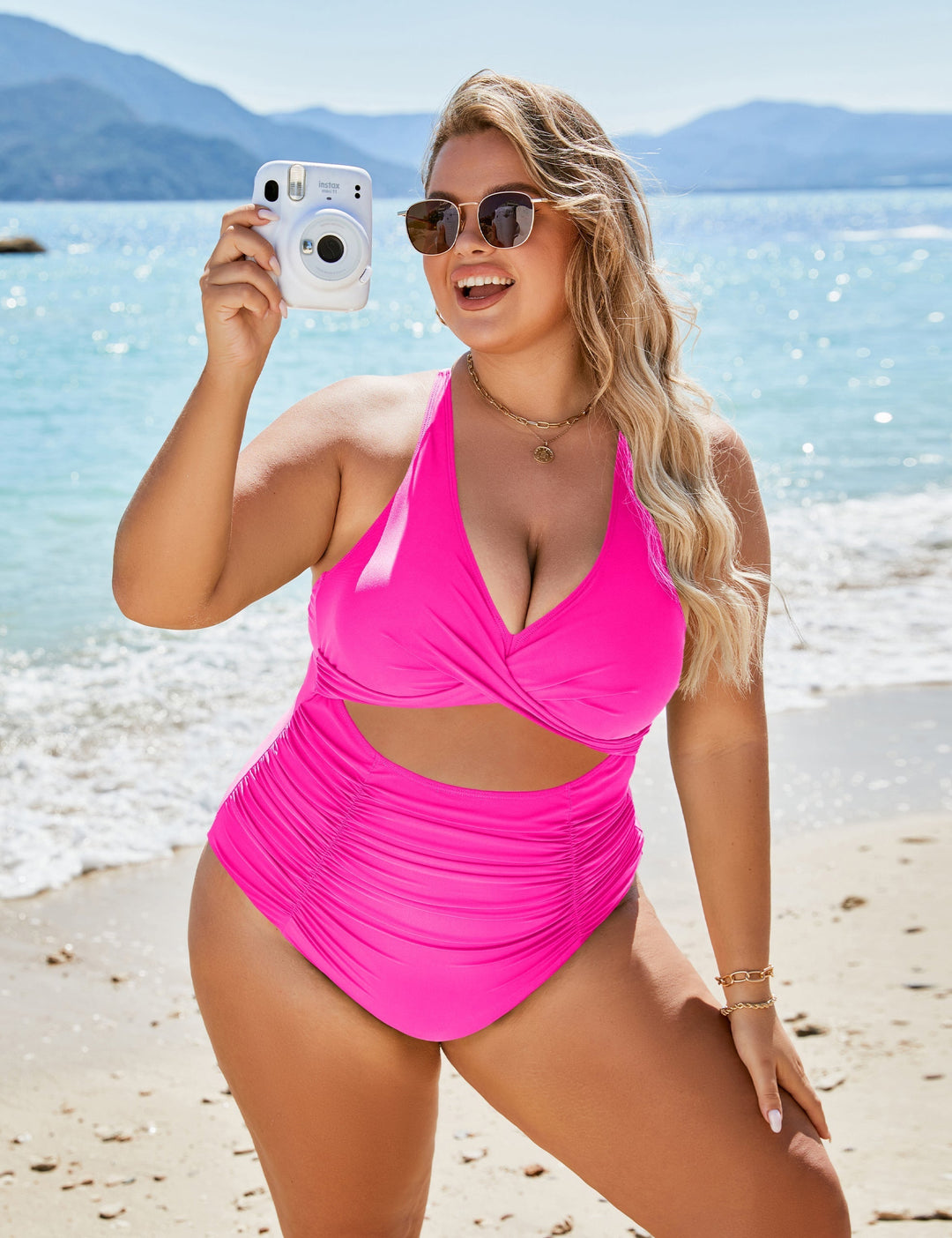Drune | Damen Einteiler Badeanzüge Push Up Bauchkontrolle Badeanzüge V-Ausschnitt Cutout Anständige Bademode