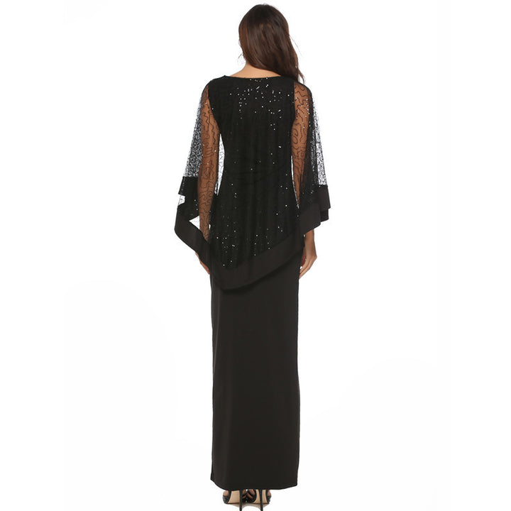 Damen Elegantes Abendkleid mit transparenten Spitzenärmeln und hohem Schlitz Drune
