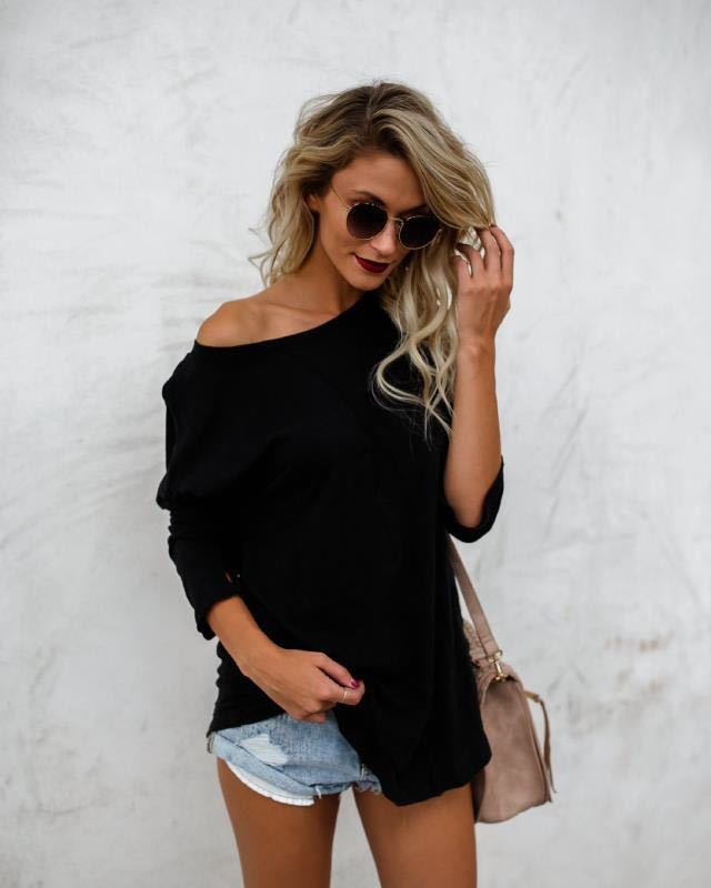 Damen Oversized T-Shirt mit asymmetrischem Schnitt und lässigem Design Drune