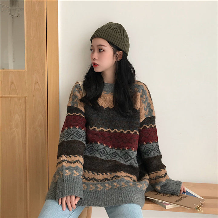 Damen Grobstrickpullover mit ausgefallenem Muster und lässigem Schnitt Drune