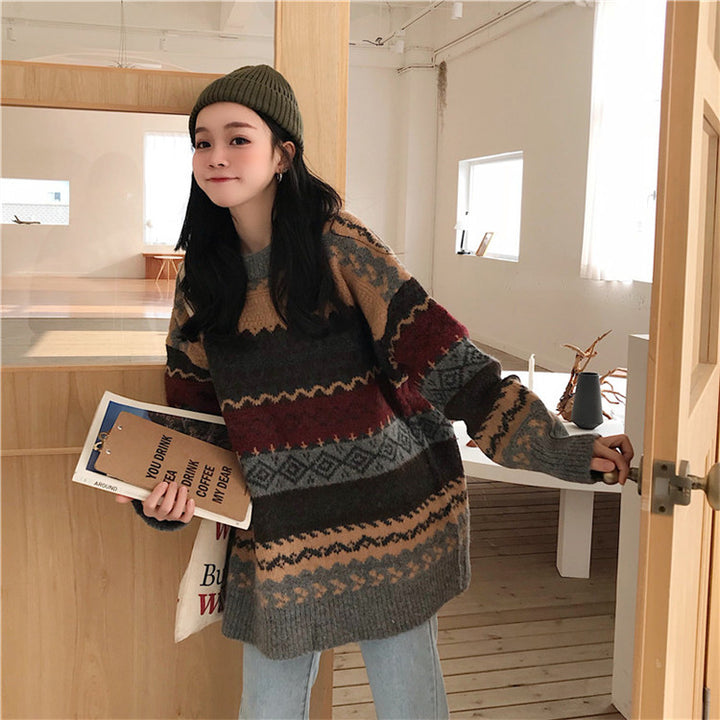 Damen Grobstrickpullover mit ausgefallenem Muster und lässigem Schnitt Drune
