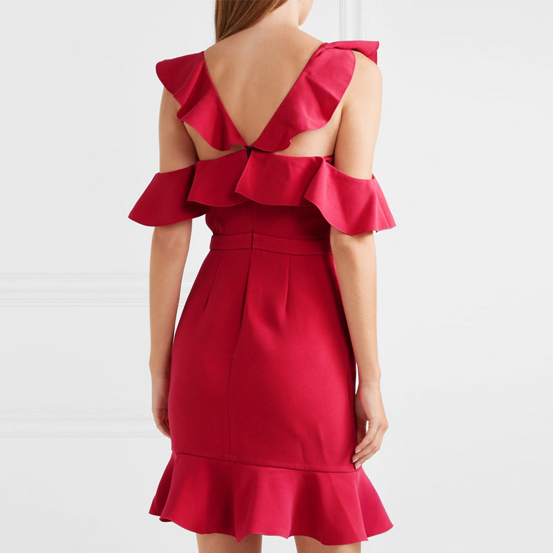 Damen Raffiniertes Kleid mit schwingenden Rüschen Drune