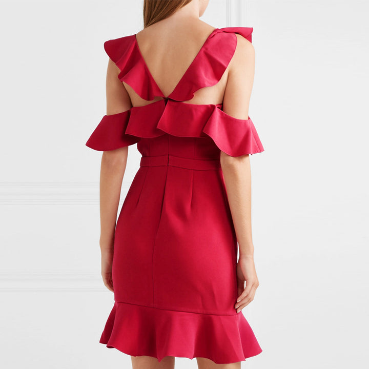 Damen Raffiniertes Kleid mit schwingenden Rüschen Drune