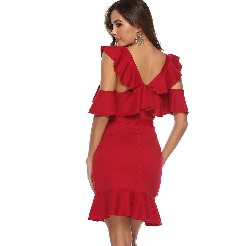 Damen Raffiniertes Kleid mit schwingenden Rüschen Drune
