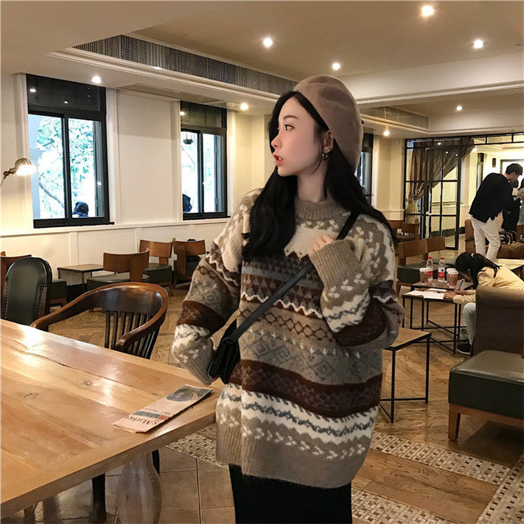 Damen Grobstrickpullover mit ausgefallenem Muster und lässigem Schnitt Drune