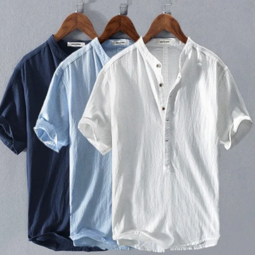 Drune | Casual Henley T Shirt mit Knopfleiste und Kurzarm